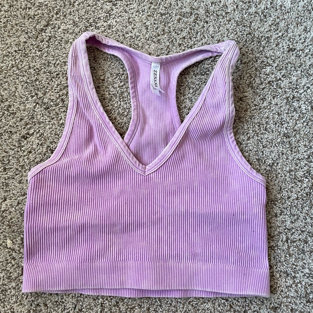 Zenana Outfitters Lilac Ribbed V-Neck Tank Top